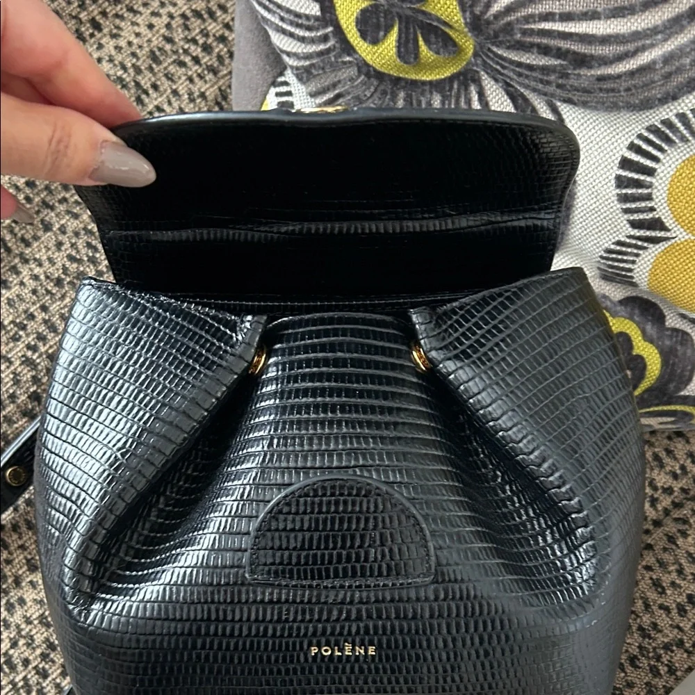 Polene Numéro Un Nano Crocodile Textured Black Leather Crossbody Bag - Picture 6 of 9